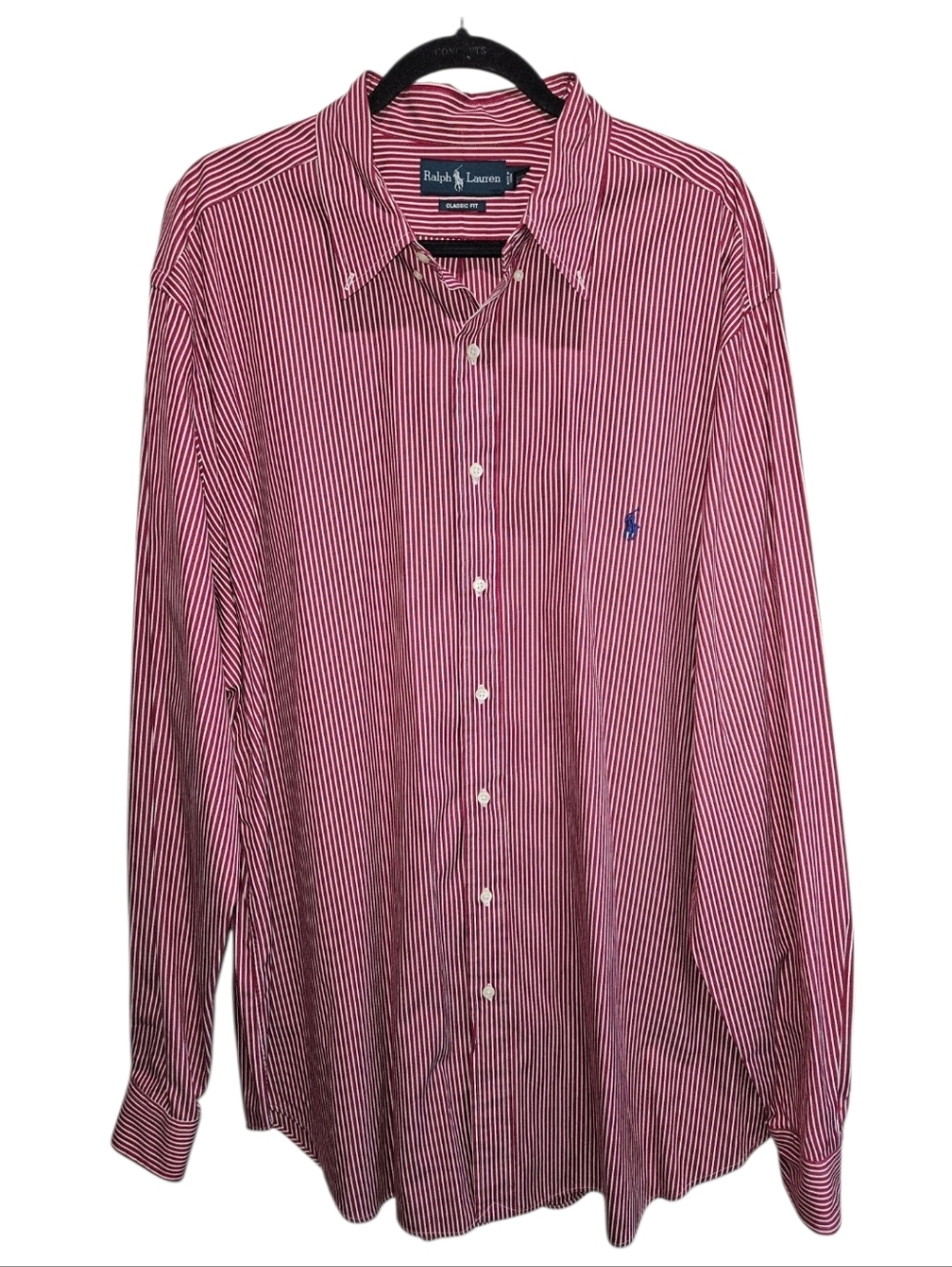 RALPH LAUREN Men's Red White Striped Dress Shirt Button Down Long Sleeve Classic